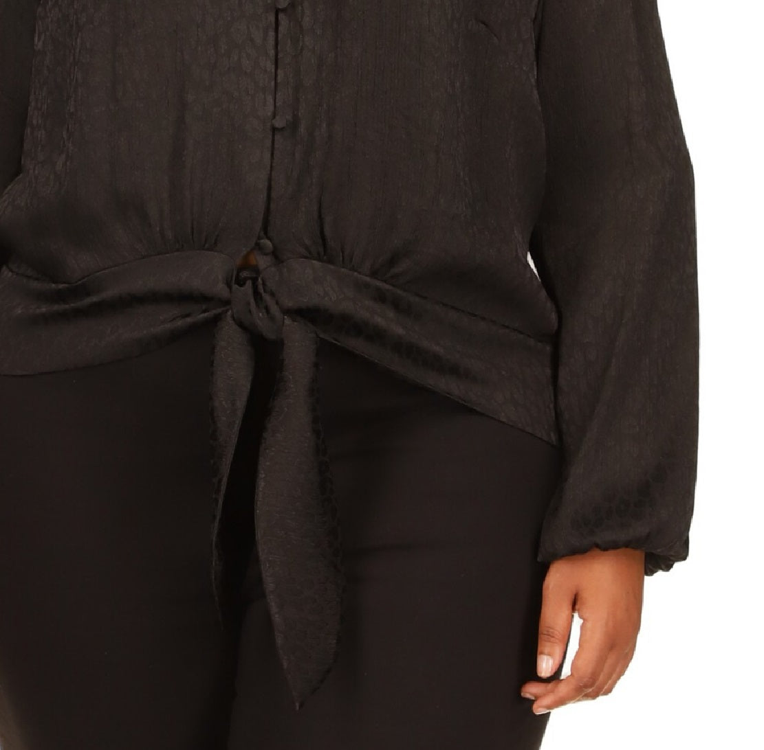Michael Kors Women's Jacquard Tie Hem Top Black Size 3X
