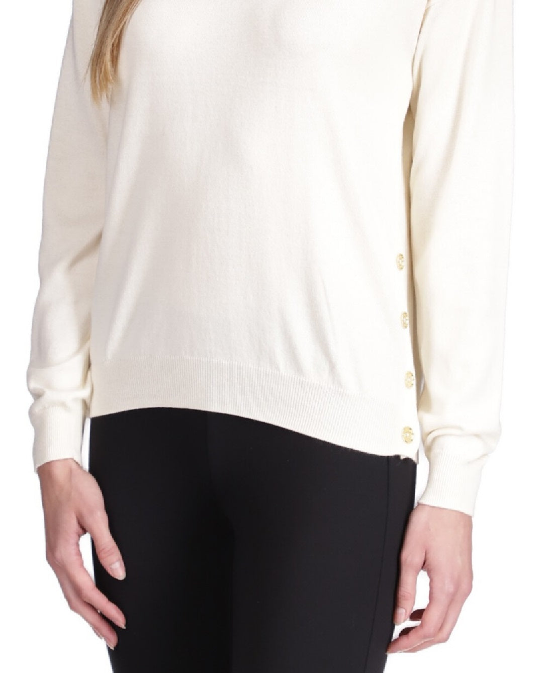 Michael Kors Women's Button Trim Sweater White Size Petite Medium