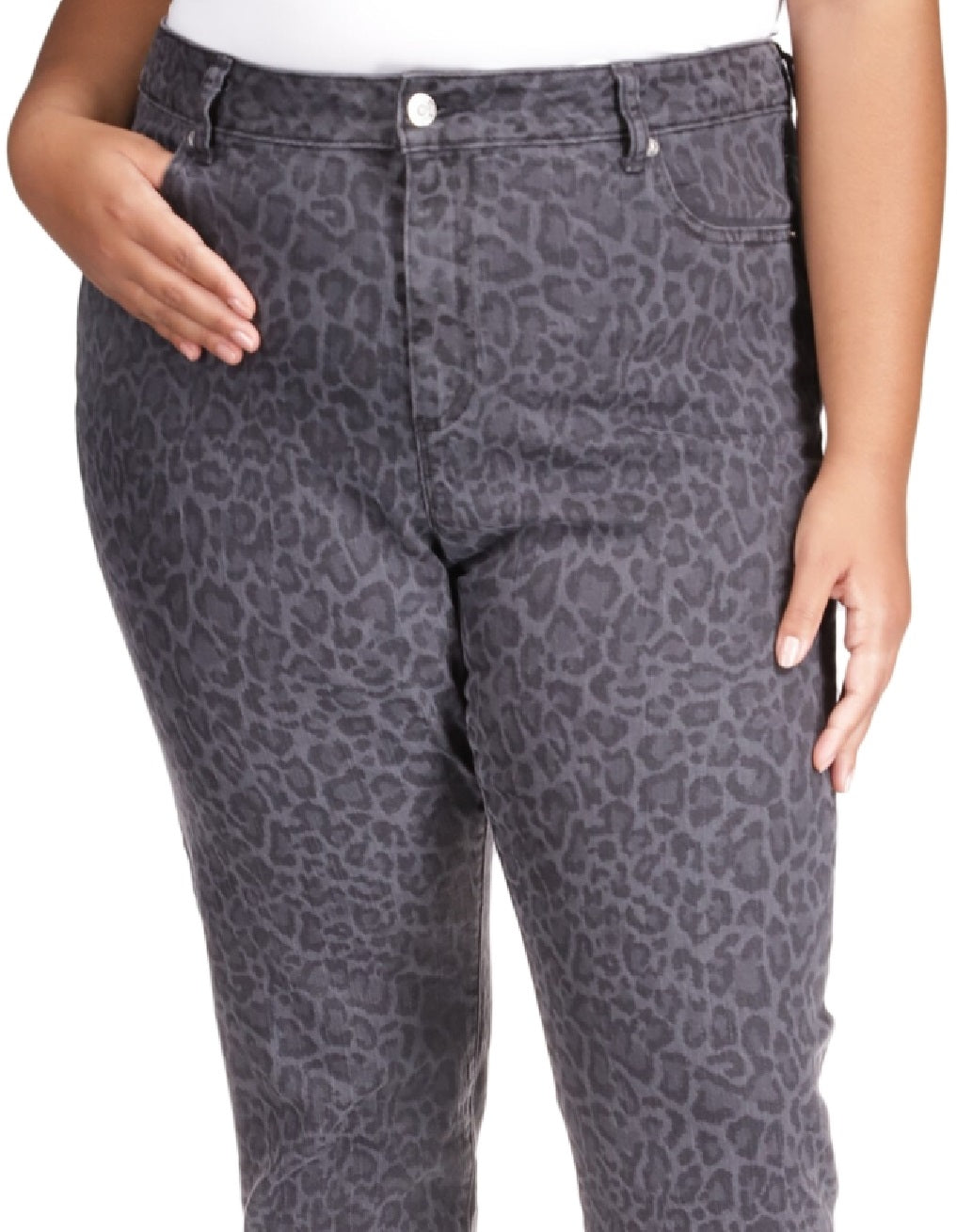 Michael Kors Women's Animal Print Skinny Jeans Black Size 14W