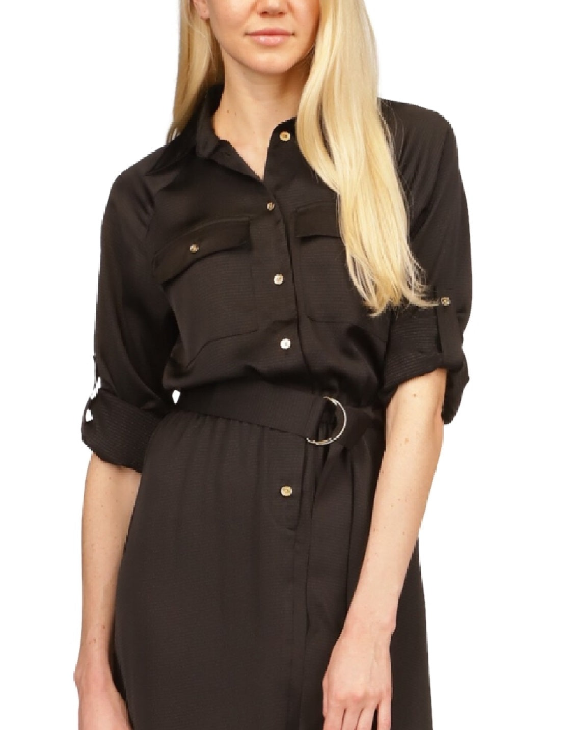 Michael Kors Women's Roll Sleeve Utility Dress Black Size Large