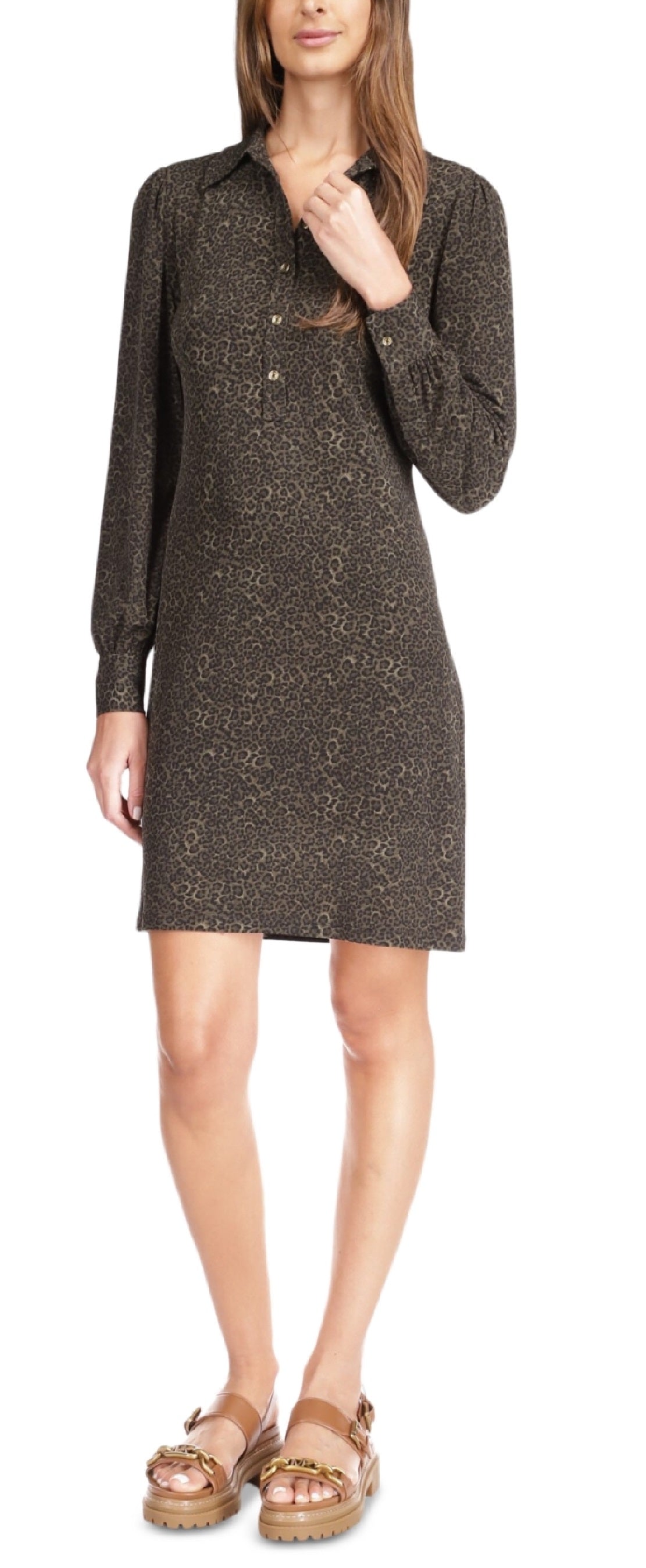 Michael Kors Women's Long Sleeve Mini Shirtdress Green Size Large