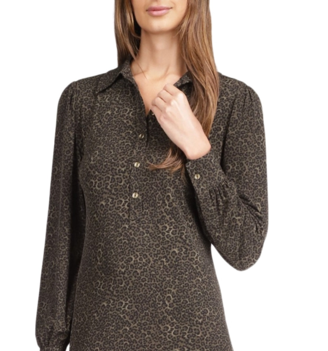 Michael Kors Women's Long Sleeve Mini Shirtdress Green Size Large