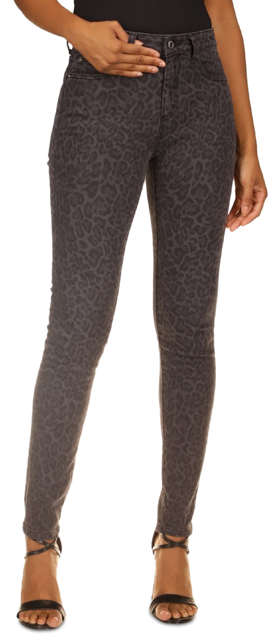 Michael Kors Women's Leopard Print Straight Skinny Jeans Black Size 8