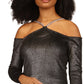 Michael Kors Women's Metallic Velvet Chain Cold Shoulder Top Gray Size Petite Small