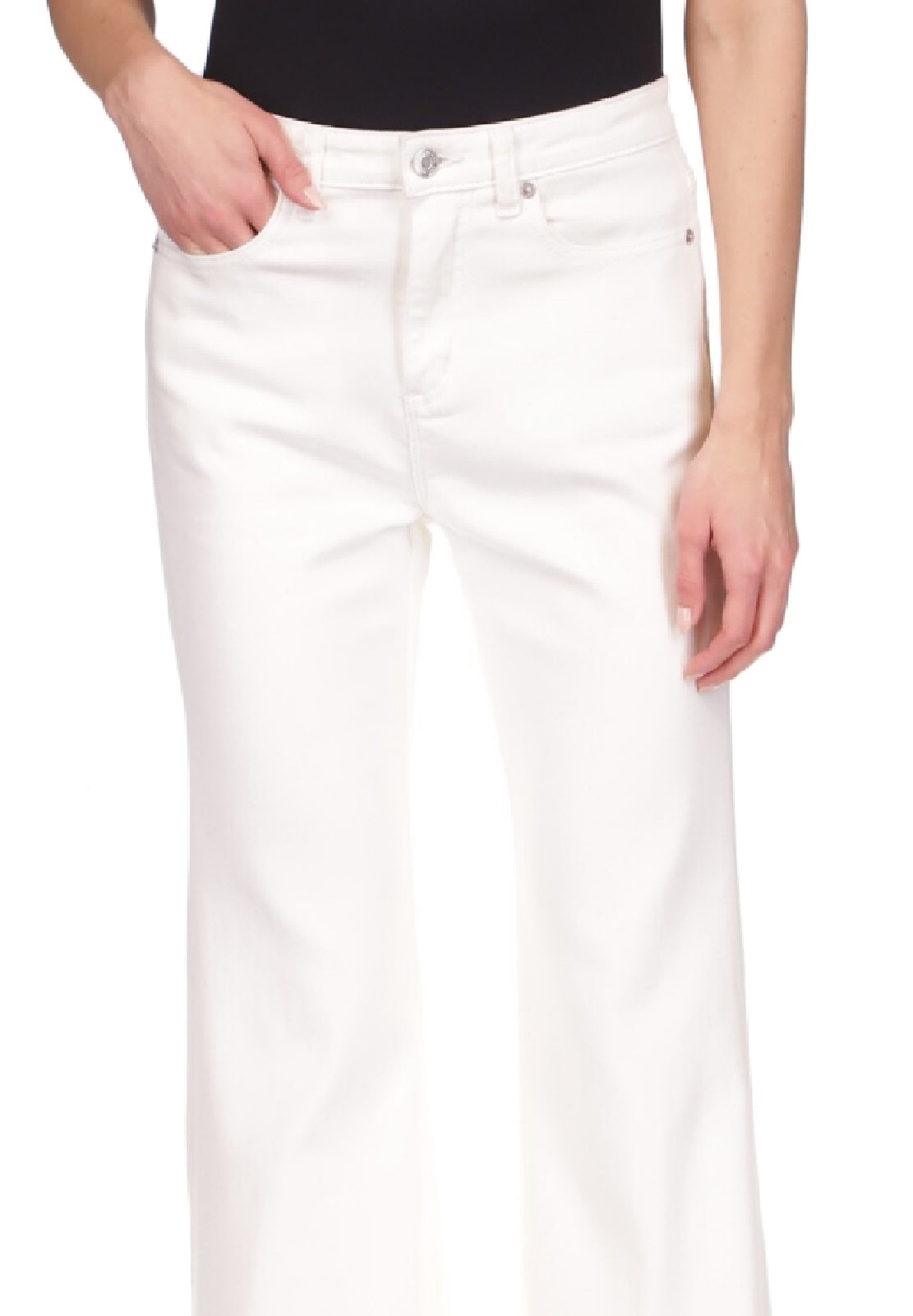 Michael Kors Women's Selma Shank Button Hem Flare Leg Denim Jeans White Size 6