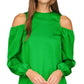 Michael Kors Women's Satin Cold Shoulder Top Green Size X-Small