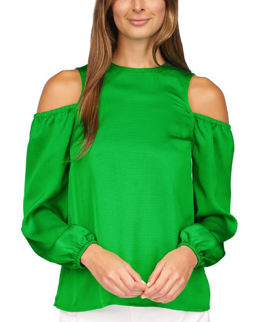 Michael Kors Women's Satin Cold Shoulder Top Green Size X-Large