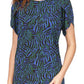 Michael Kors Women's Printed Petal Sleeve Top Blue Size Large