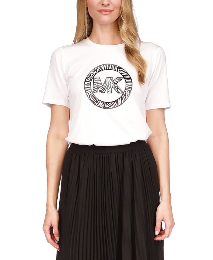 Michael Kors Women's Printed Charm Logo T-Shirt White Size Medium