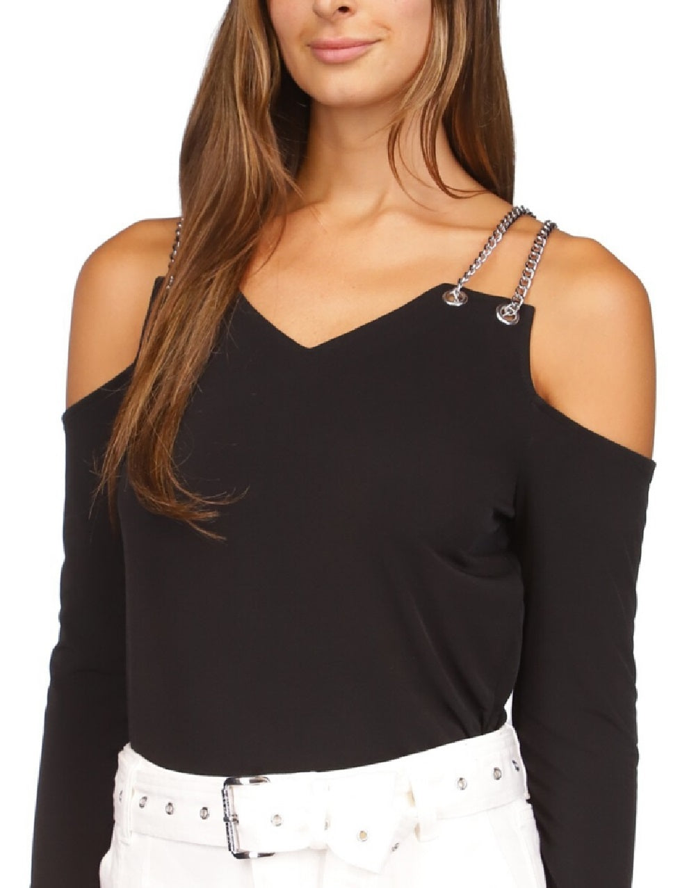 Michael Kors Women's Chain Cold Shoulder Top Black Size X-Small