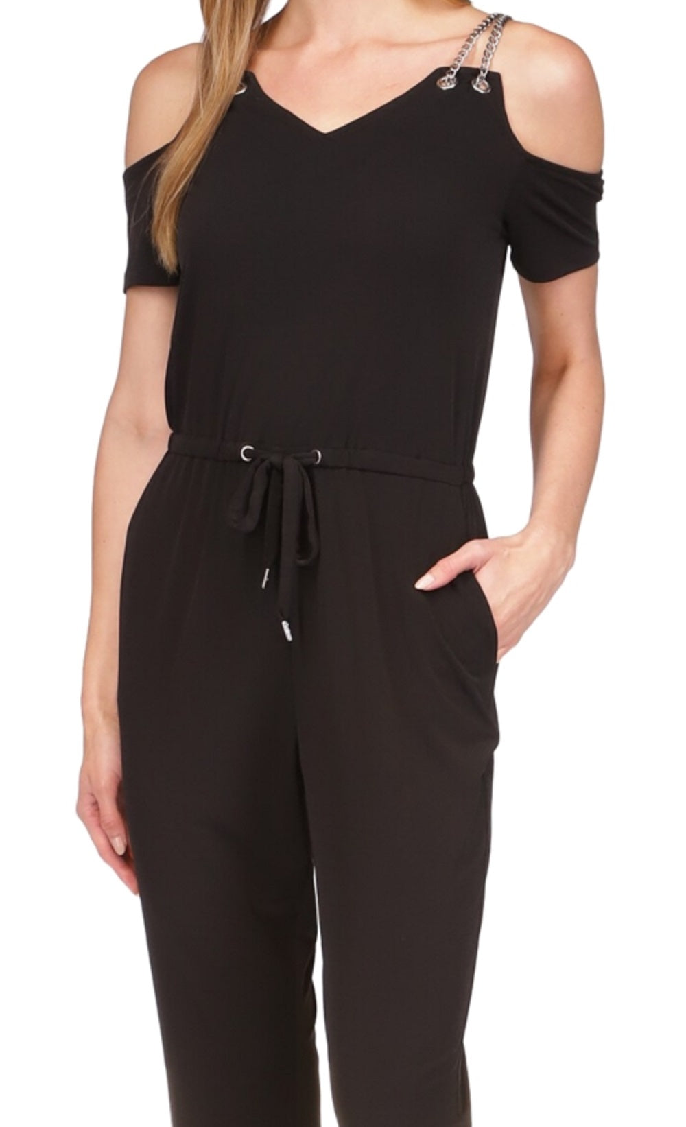 Michael Kors Women's Chain Cold Shoulder Jumpsuit Black Size X-Small