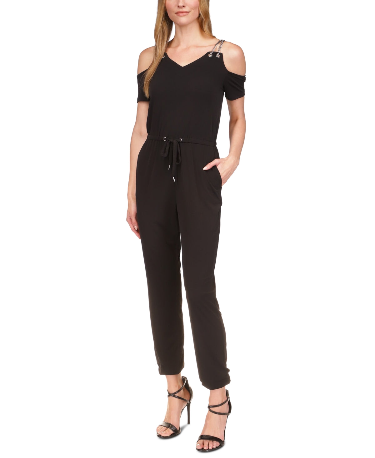 Michael Kors Women's Chain Cold Shoulder Jumpsuit Black Size X-Small