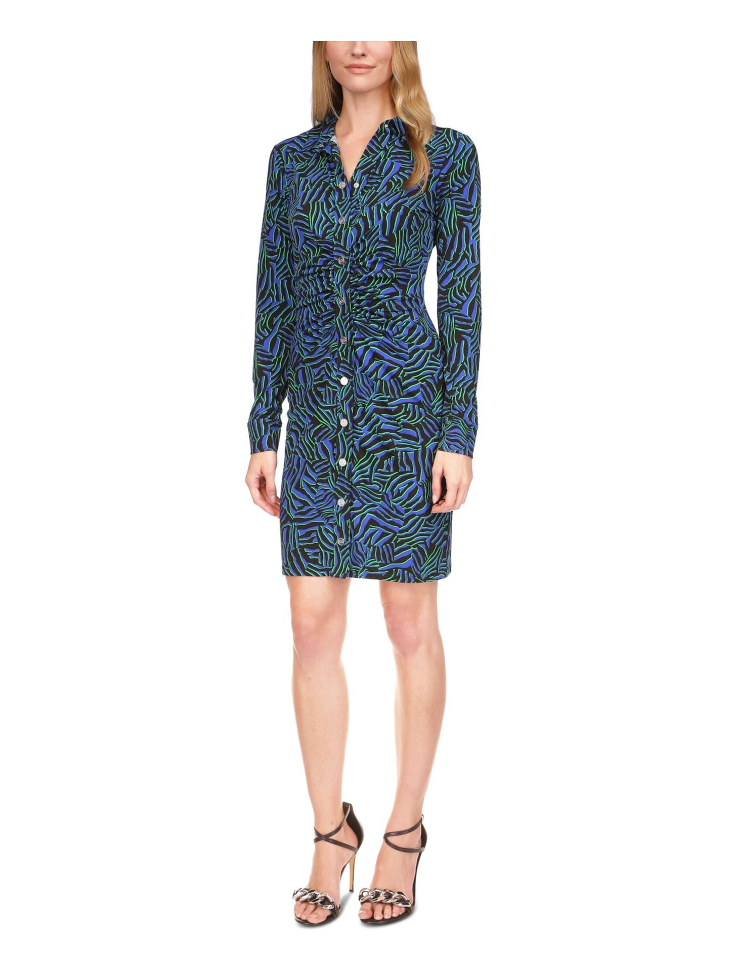 Michael Kors Women's Zebra Print Ruched Mini Dress Blue Size X-Large