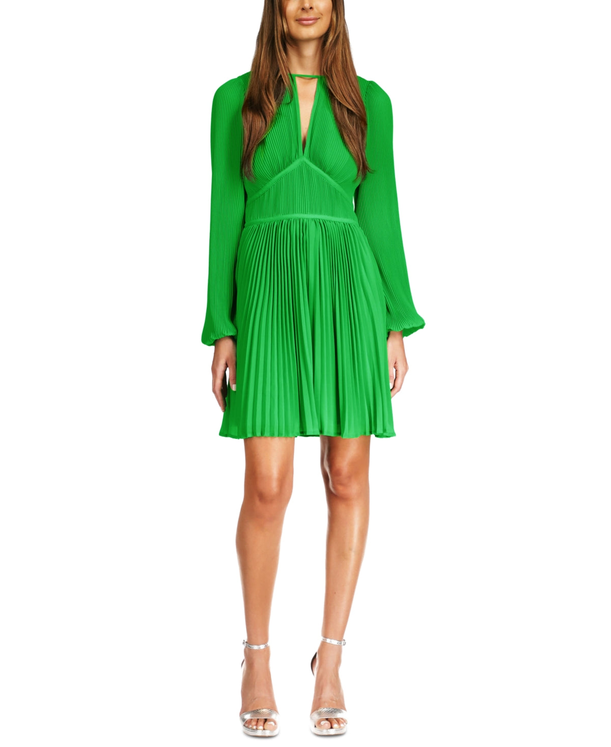 Michael Kors Women's Pleated Keyhole Dress Green Size Medium