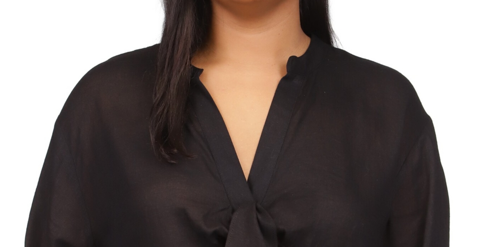 Michael Kors Women's Long Sleeve Tie Neck Blouse Black Size 2X