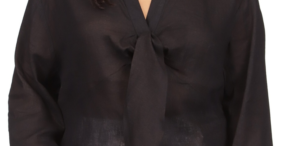 Michael Kors Women's Long Sleeve Tie Neck Blouse Black Size 2X