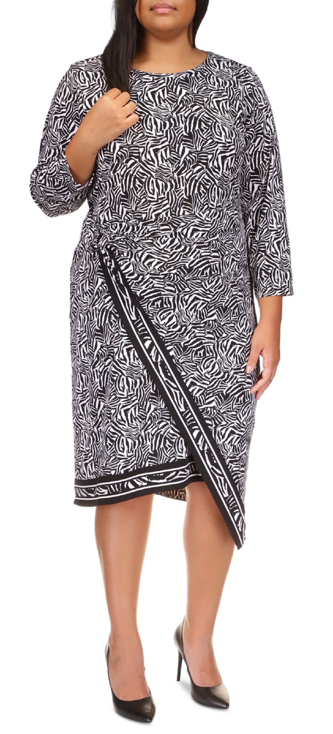 Michael Kors Women's Plus Zebra Print Asymmetric Midi Dress Grey Size 0X