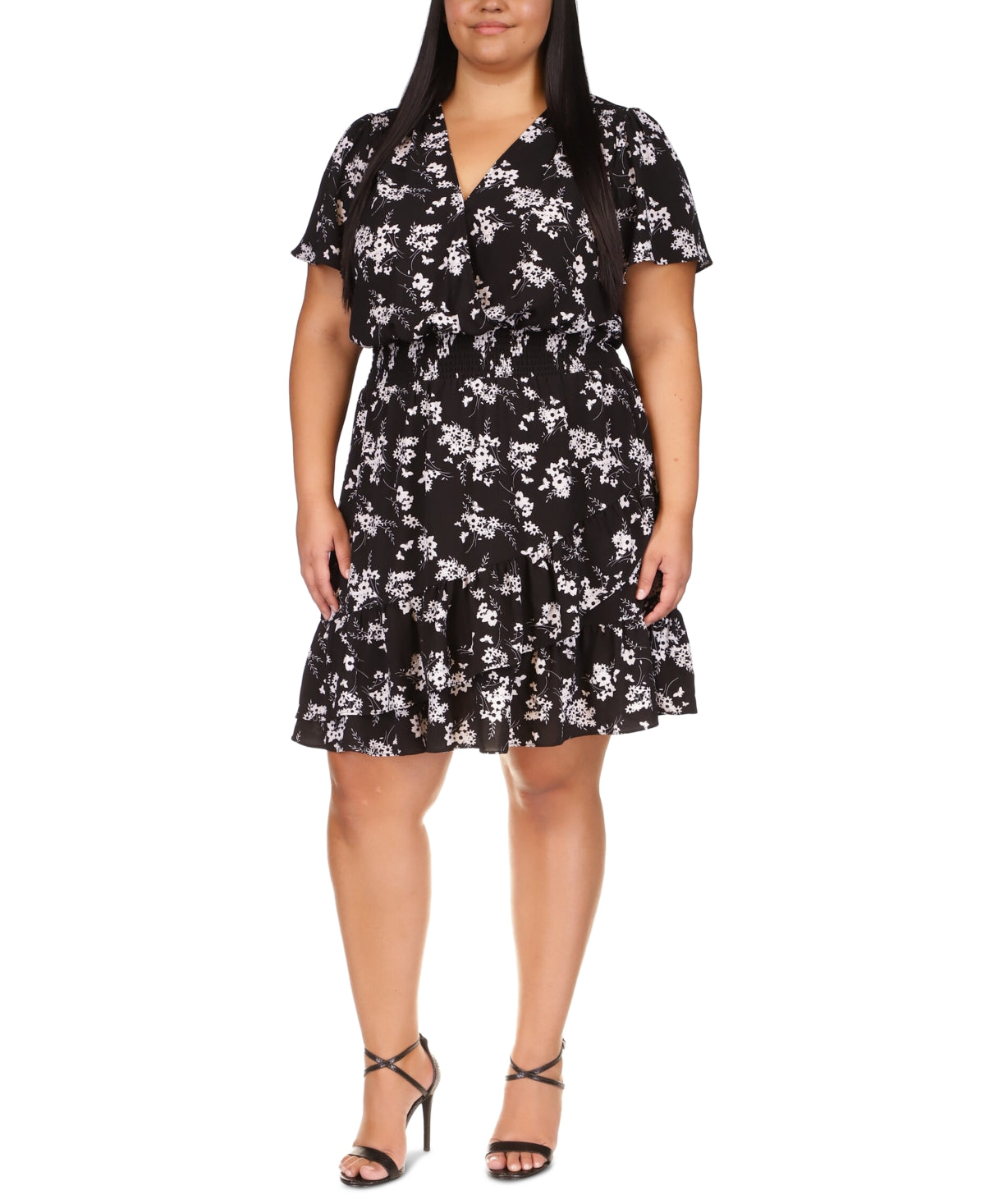 Michael Kors Women's Botanical Short Sleeve Wrap Dress Black