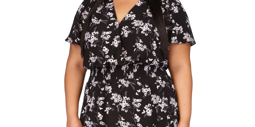 Michael Kors Women's Botanical Short Sleeve Wrap Dress Black