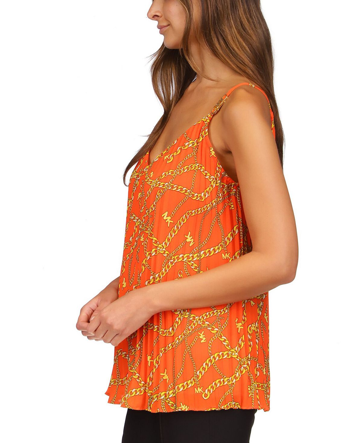Michael Kors Women's Chain Print Pleated Tank Top Orange Size X-Small