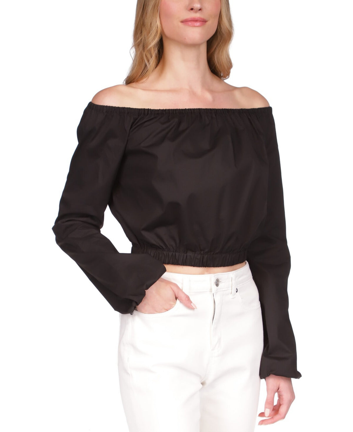 Michael Kors Women's Poplin Off The Shoulder Top Black