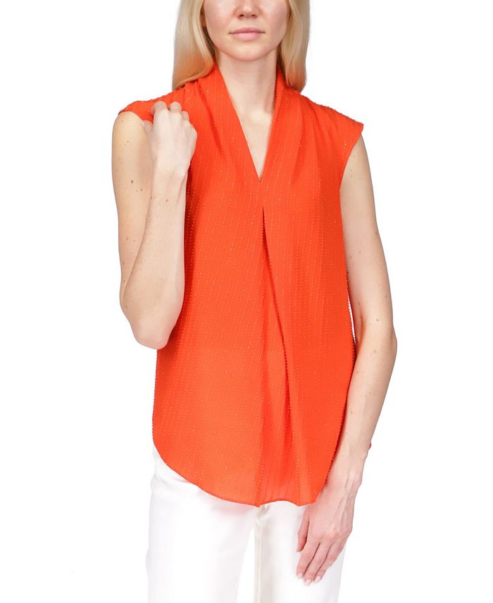 Michael Kors Women's Pinstripe Crepe Pleated Top Orange Size X-Small