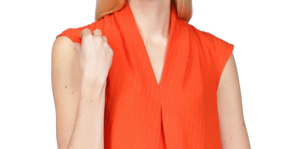 Michael Kors Women's Pinstripe Crepe Pleated Top Orange Size X-Small