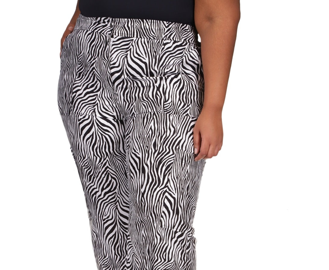 Michael Kors Women's Zebra Print Wide Leg Cargo Pants Black Size 3X