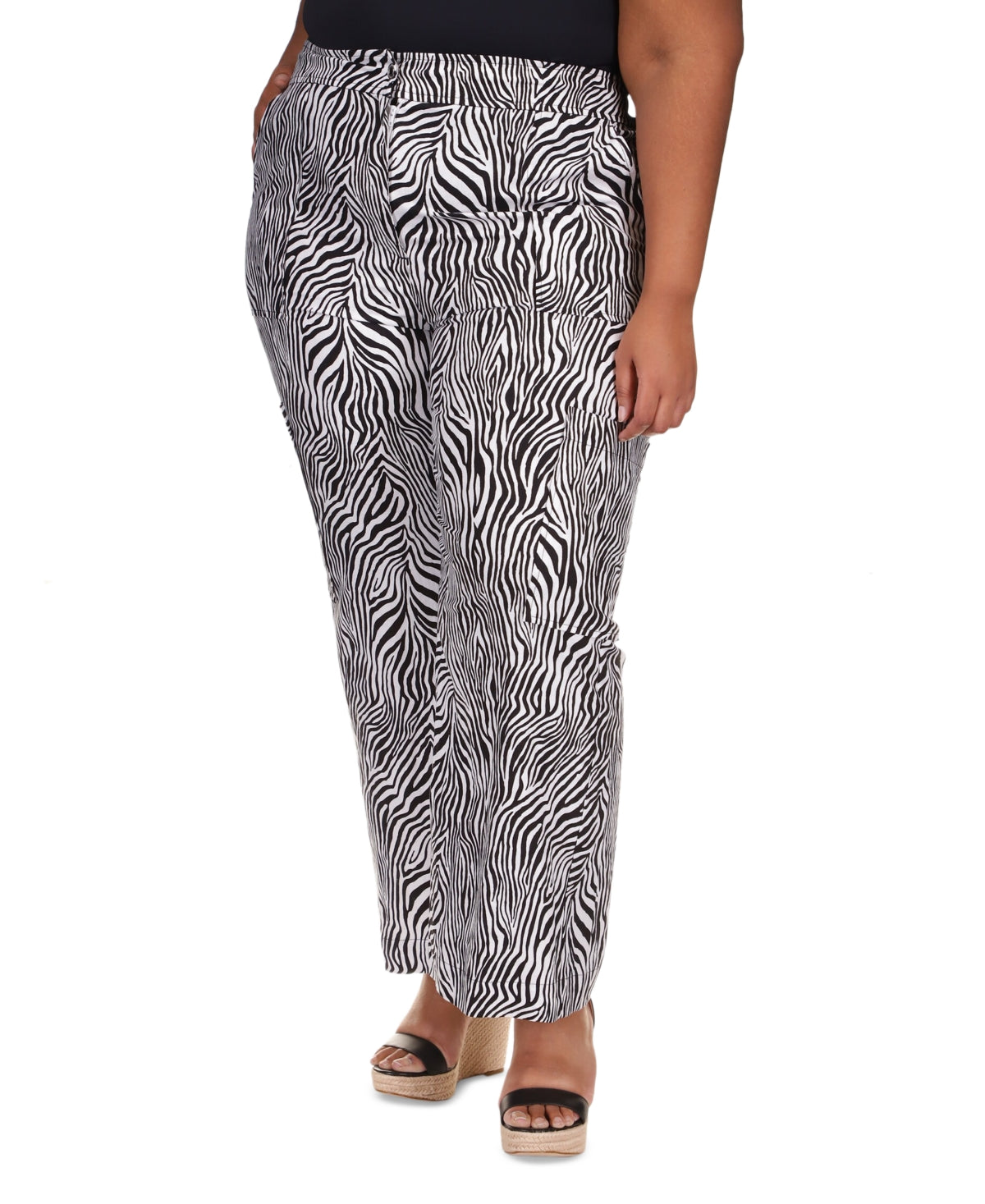 Michael Kors Women's Zebra Print Wide Leg Cargo Pants Black Size 3X