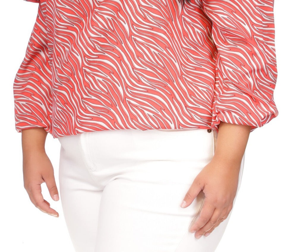 Michael Kors Women's Zebra Print Ruffled Peasant Top Pink