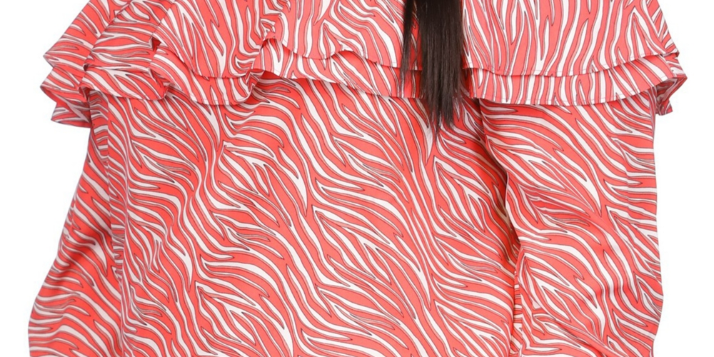 Michael Kors Women's Zebra Print Ruffled Peasant Top Pink
