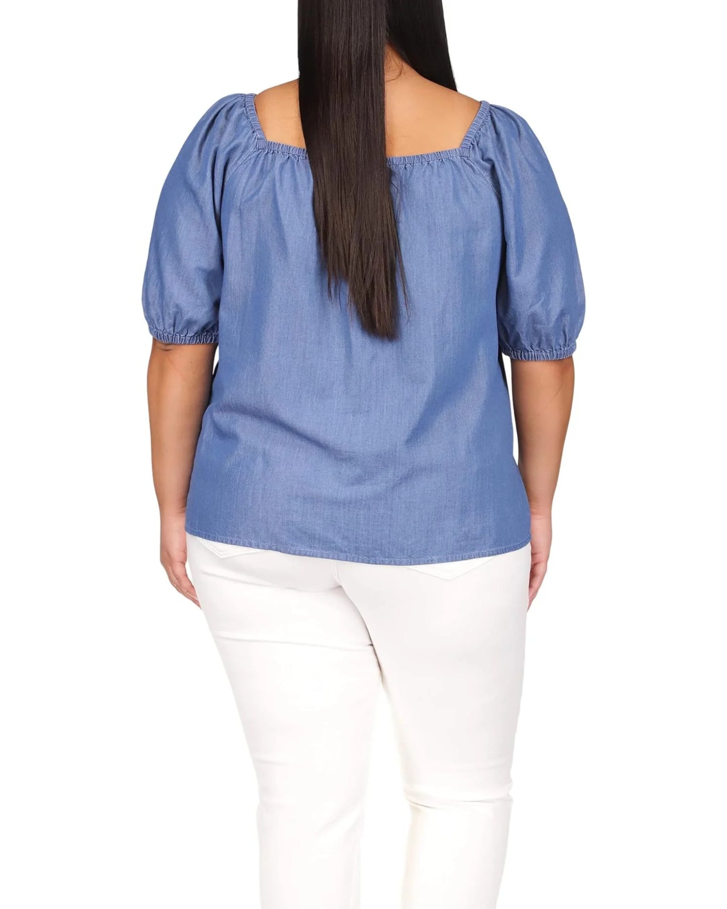 Michael Kors Women's Square Neck Puff Sleeve Top Blue Size 3X
