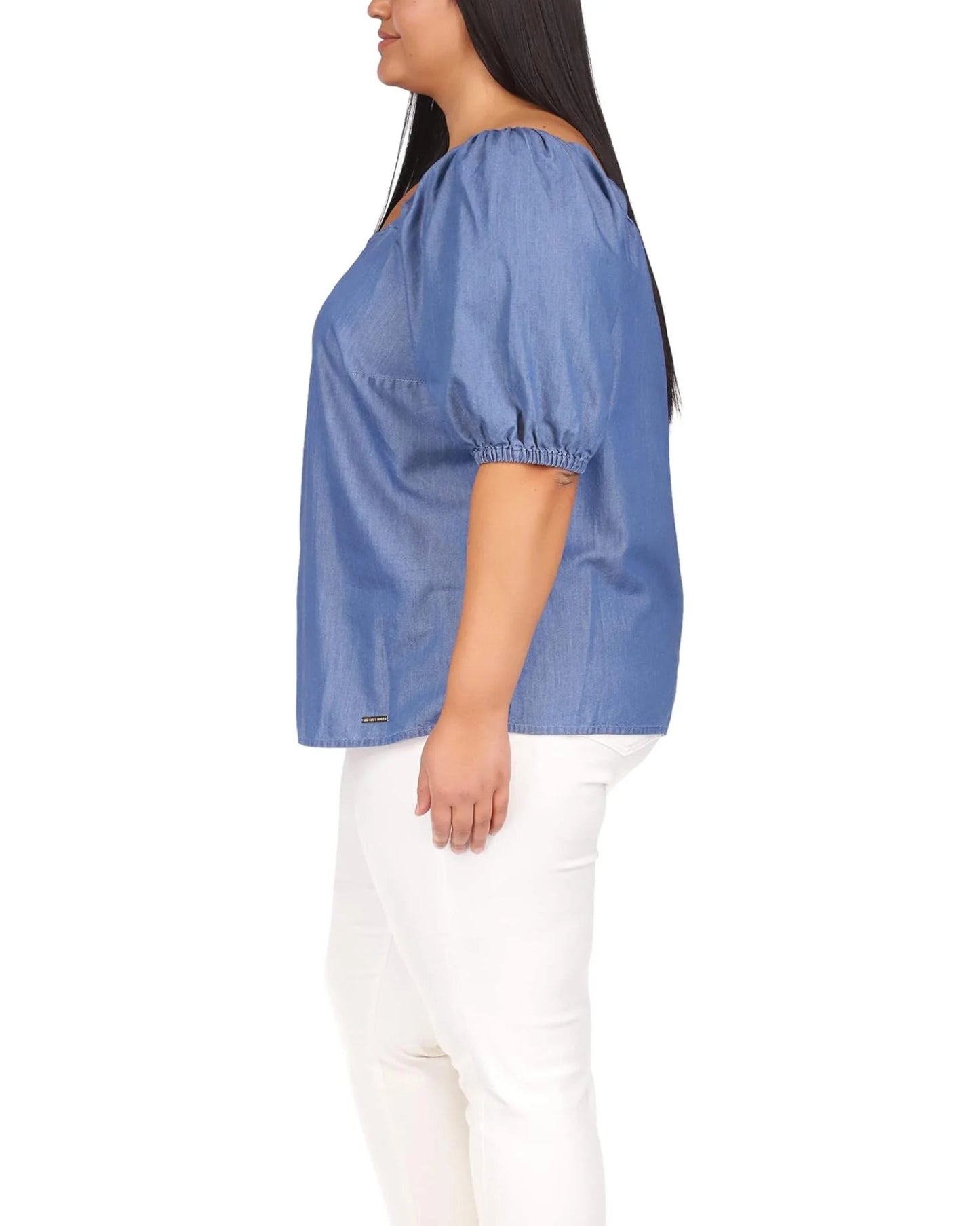 Michael Kors Women's Square Neck Puff Sleeve Top Blue Size 3X