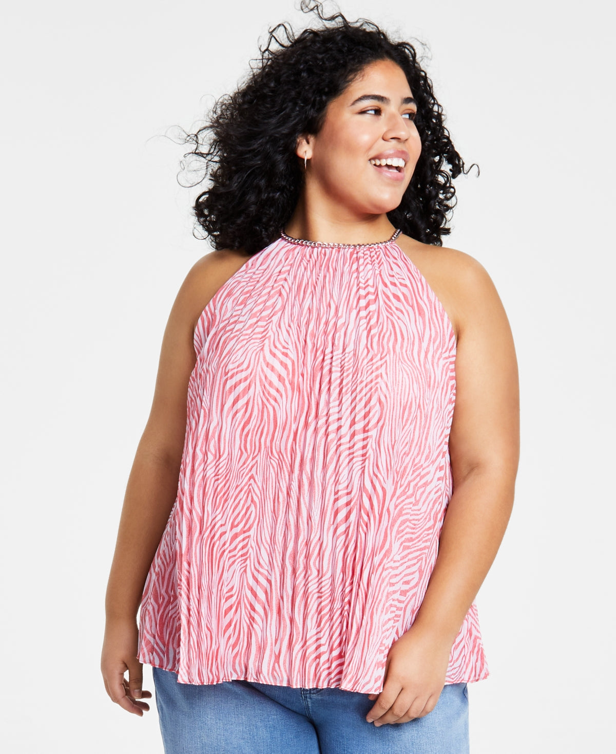 Michael Kors Women's Zebra Pleated Chain Top Pink