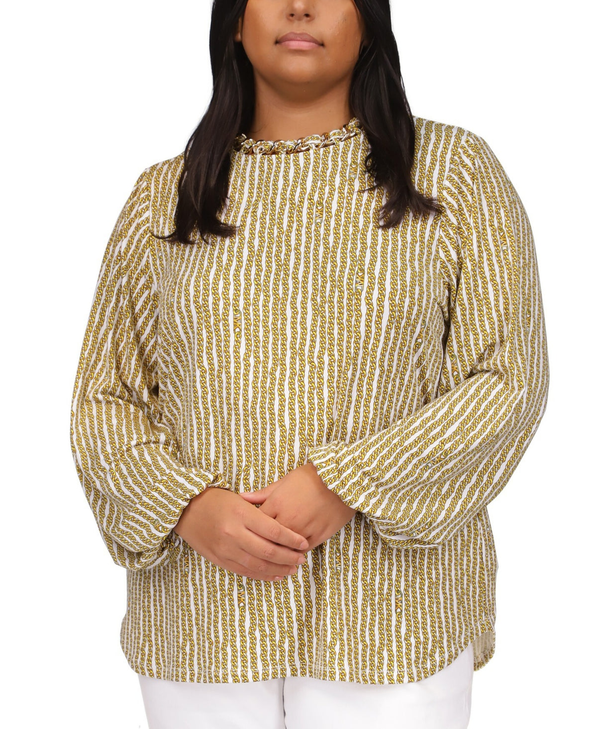 Michael Kors Women's Chain Neck Long Sleeve Top Yellow Size 0X