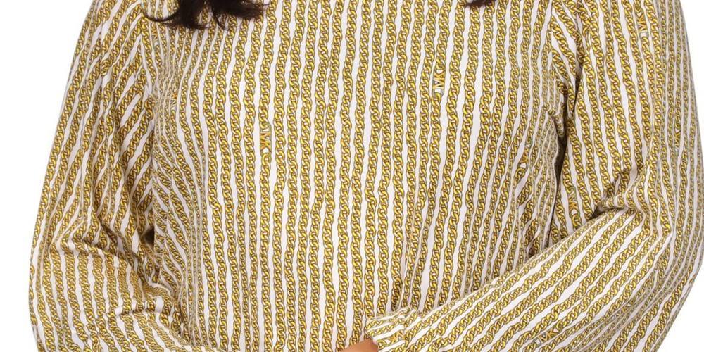 Michael Kors Women's Chain Neck Long Sleeve Top Yellow Size 0X