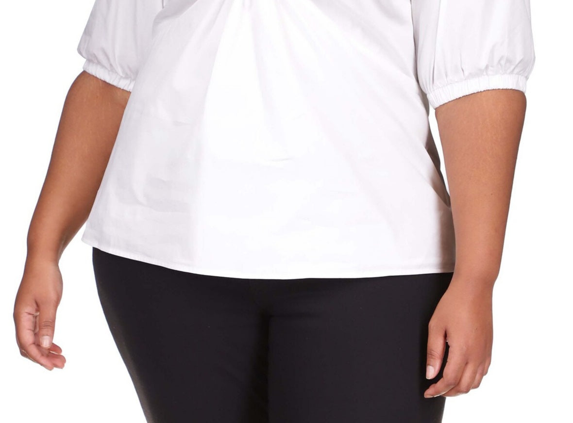 Michael Kors Women's Cotton Poplin 3/4 Sleeve Top White Size 2X