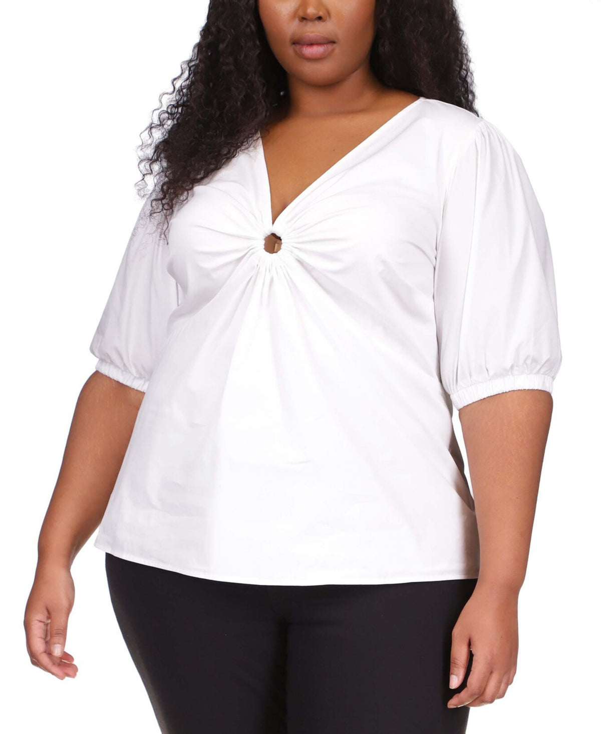 Michael Kors Women's Cotton Poplin 3/4 Sleeve Top White Size 2X