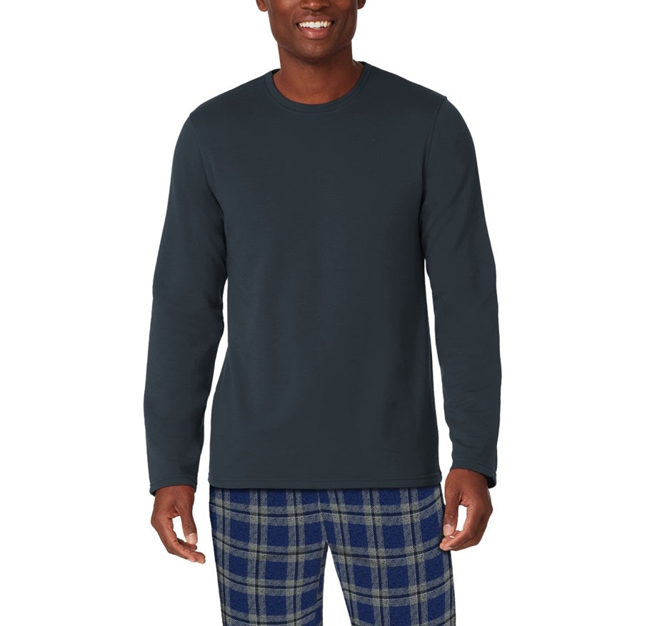 Cuddl Duds Men's Cozy Lodge 2 Pc Sweatshirt & Plaid Pajama Pants Set Blue Size X-Large