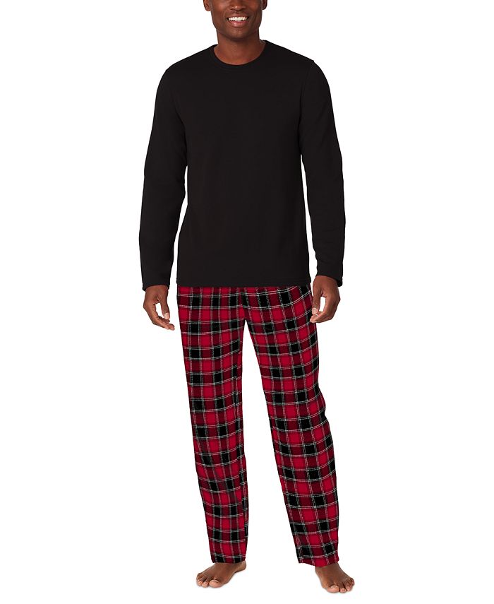 Cuddl Duds Men's Cozy Lodge 2 Pc Sweatshirt & Plaid Pajama Pants Set Red Size Medium