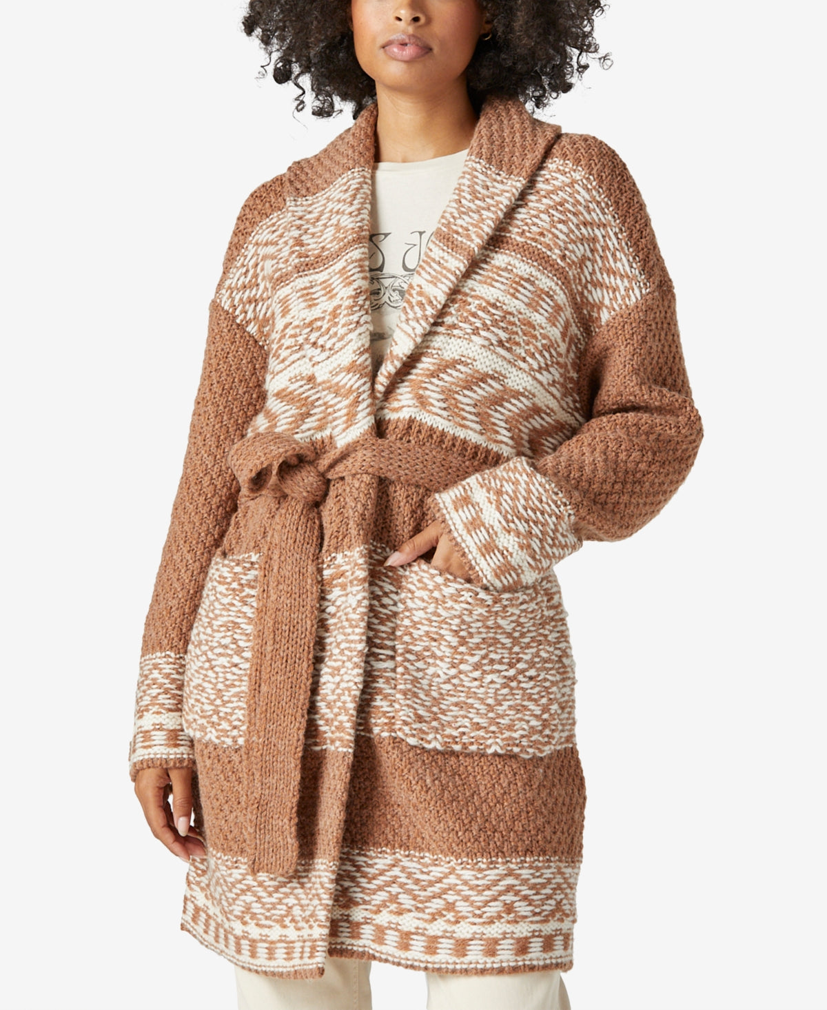 Lucky Brand Women's Fair Isle Sweater Brown Size Small