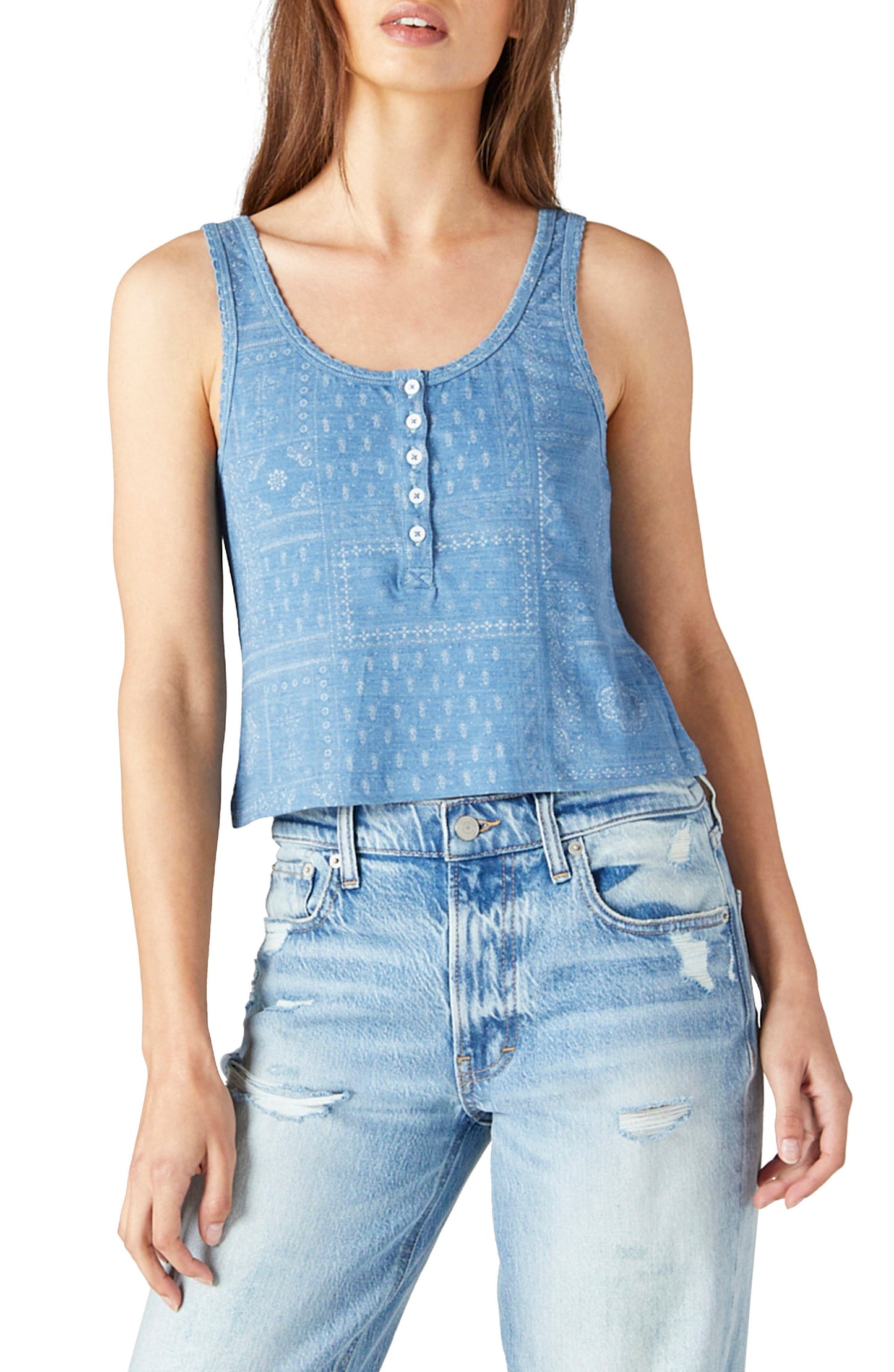 Lucky Brand Women's Waffle Henley Tank Blue