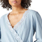 Lucky Brand Women's Eyelet Faux Wrap Cotton Top Blue Size X-Large