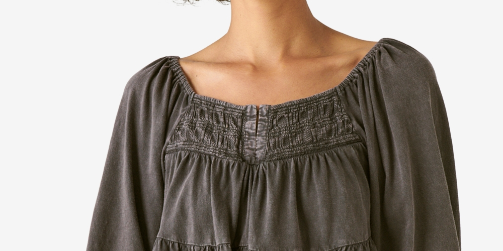 Lucky Brand Women's Tiered Cotton Top Black Size X-Large
