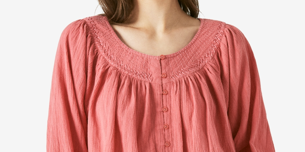 Lucky Brand Women's Embroidered Button Front Cotton Peasant Blouse Pink Size XX-Large