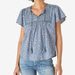 Lucky Brand Women's Pintuck Ladder Stitch Top Blue Size Medium