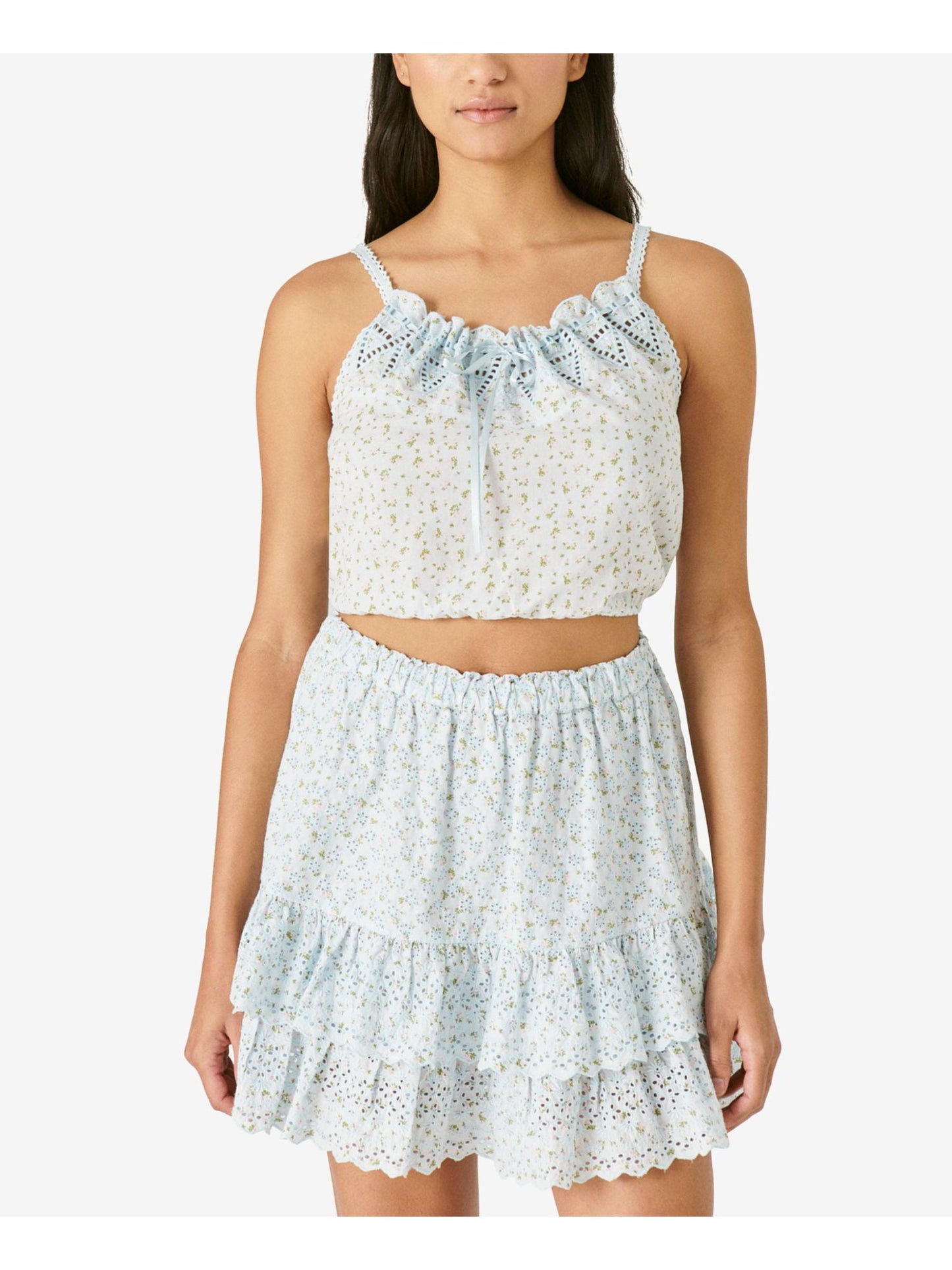 Lucky Brand Women's Floral Ruffle Cotton Skirt Blue Size X-Small