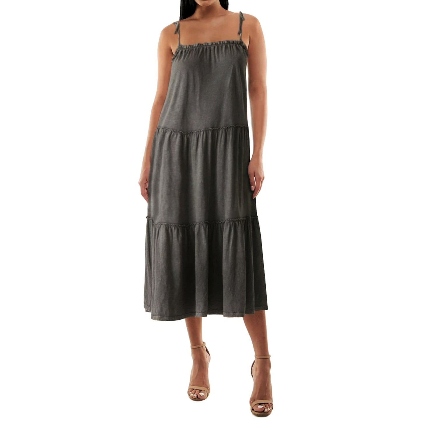 Lucky Brand Women's Cotton Tiered Dress Black Size Small
