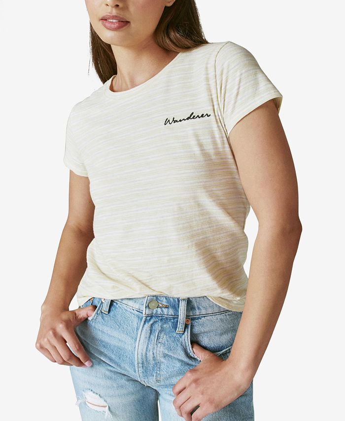 Lucky Brand Women's Stripe Cotton Baby Tee Pink Size X-Large