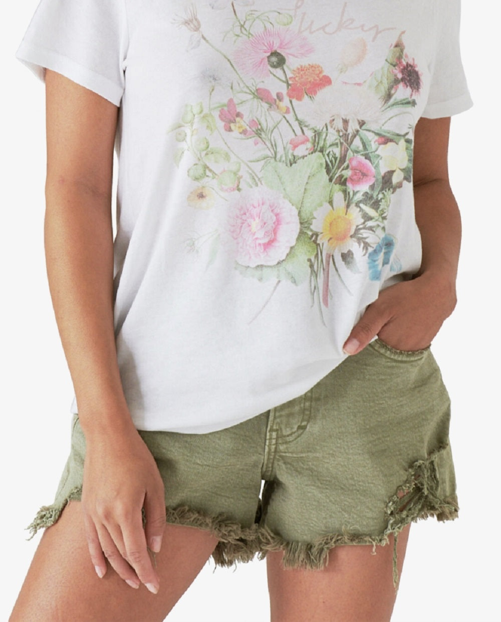 Lucky Brand Women's Bouquet Floral Graphic Tee White Size Small